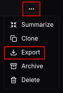 V1 role-play menu with Export option highlighted