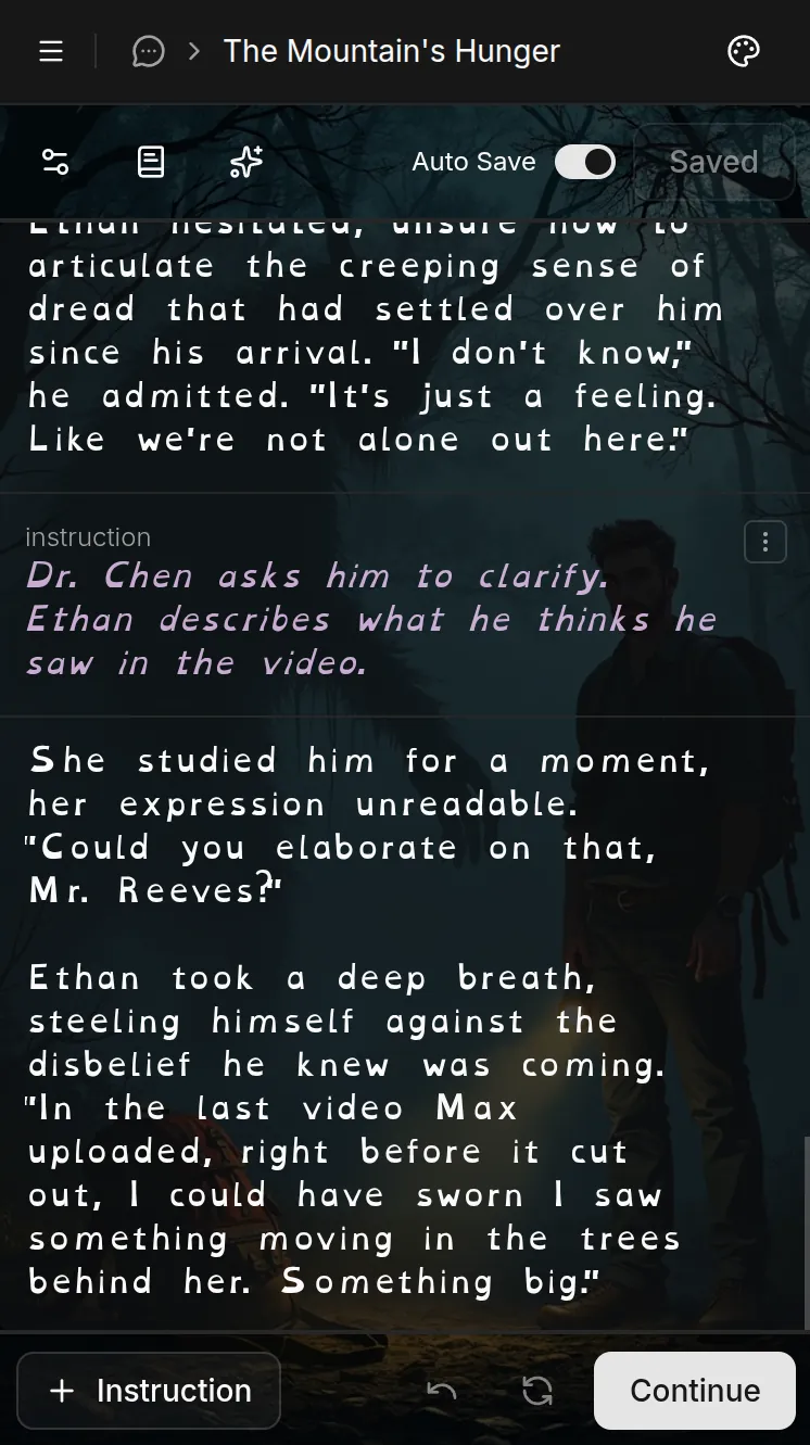 DreamGen V2 Story Writing Interface Example on Mobile